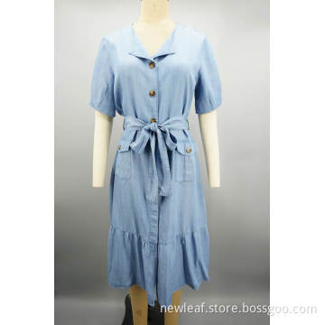 New Sweet Ladies V-NECK Denim Dress